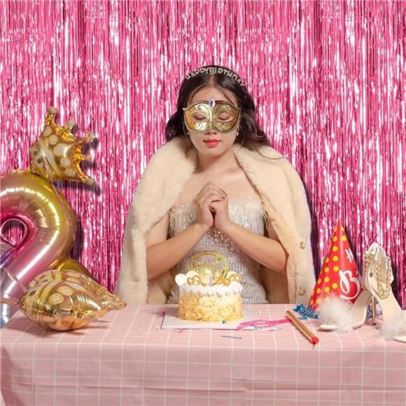 Pink Tinsel Backdrop 2 Pack Party Decorations Foil Fringe Birthday Photo Booth - Picture 2 of 8